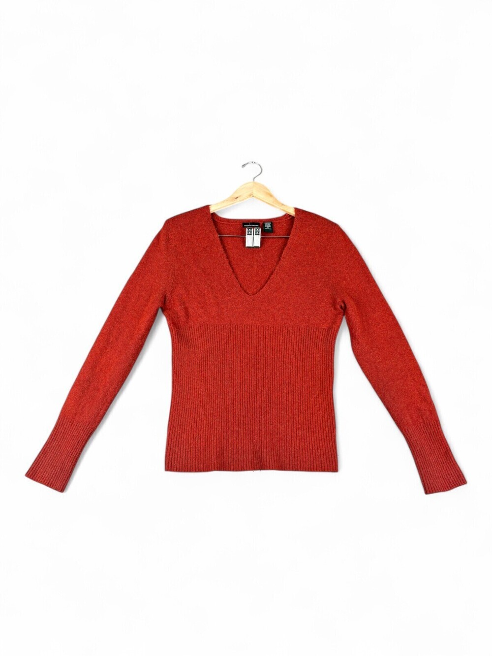 Moda International Women V-Neck Ribbed Waist Sweater XL Red Wool Alpaca Blend